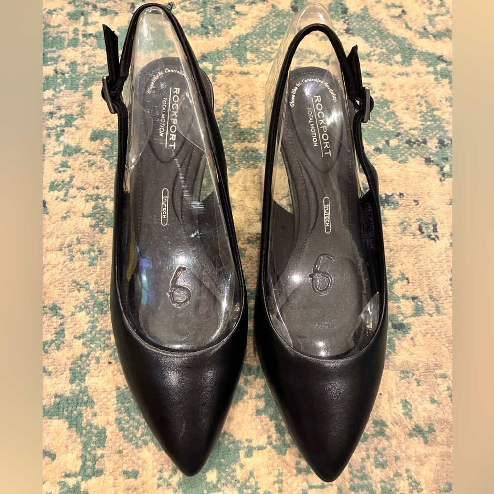 Rockport “Kalila New Sling” Black Slingback Leather Heels - 9.5M